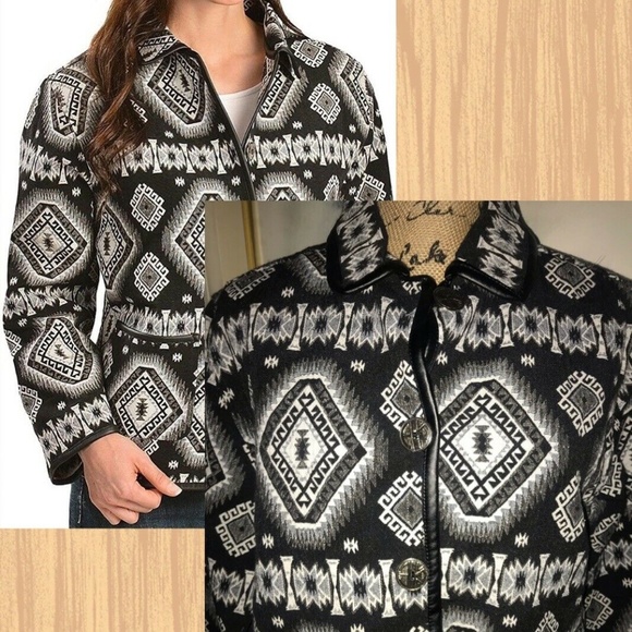 BLACK & WHITE AZTEC PRINT JACKET BY RED RANCH~MED. - Picture 2 of 2